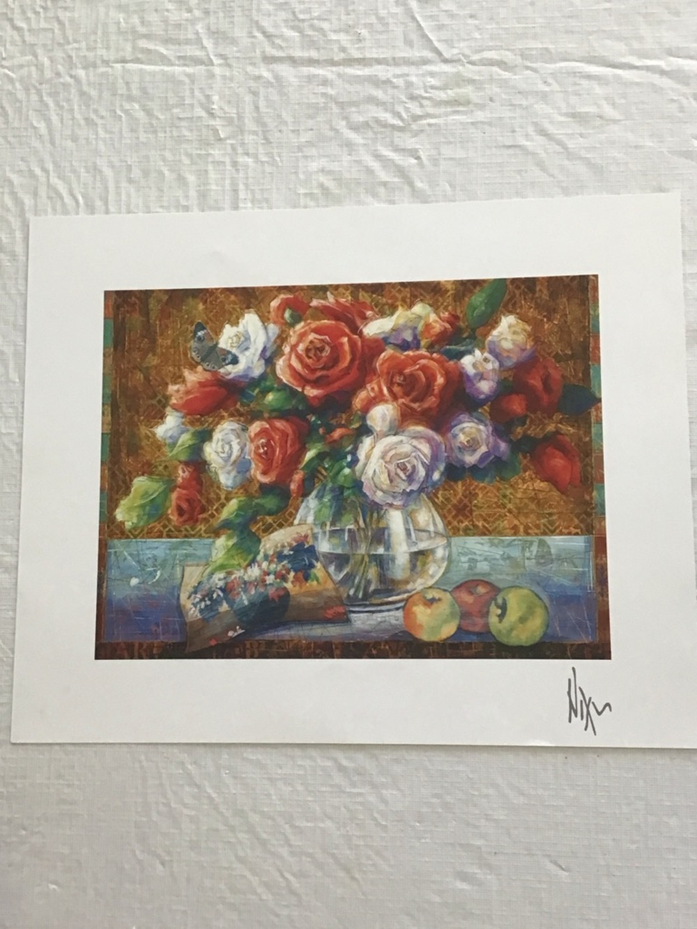 Bright Red & White Rose Bouquet Art Lithograph by  Peter Nixon